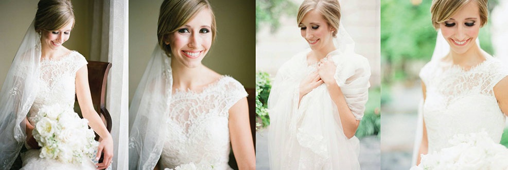 Collage of women in their wedding dresses.
